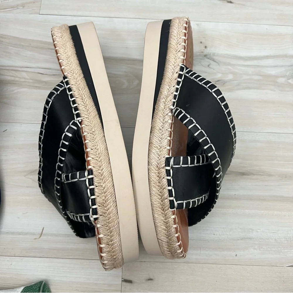 Vince Camuto Belisnda Black Slide Platform Sandals Contrast Stitching Wide
